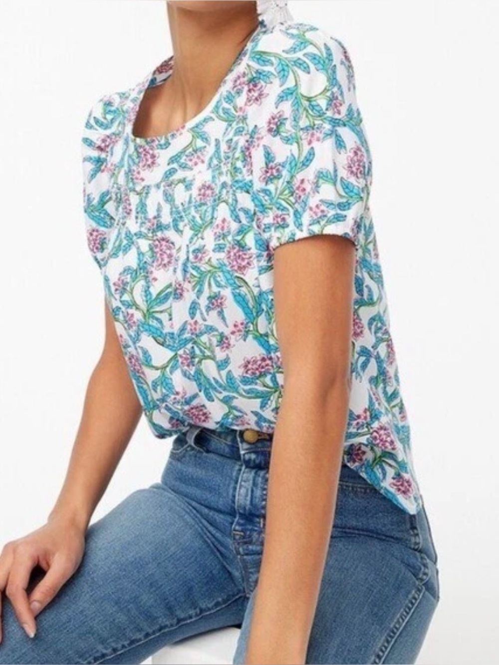 J.Crew Factory Puff-Sleeve Smocked Floral Cotton Blouse – Size Medium